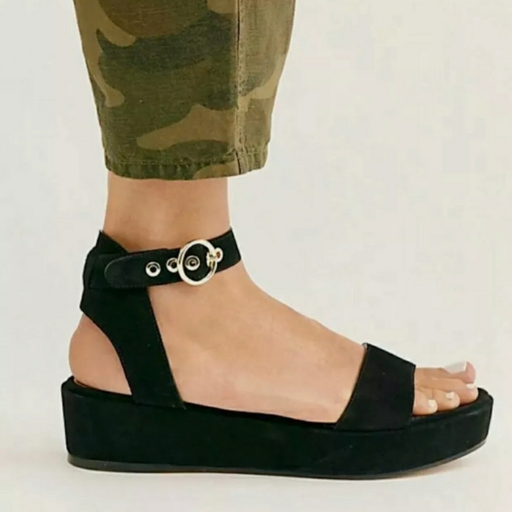 Free People Black Platform Ankle-Strap Sandals - Picture 2 of 8